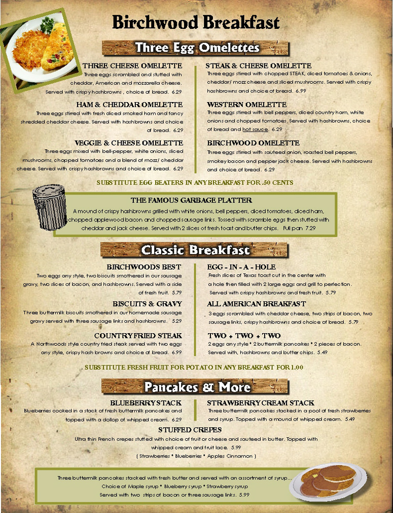 Birchwood Grill Breakfast Menu