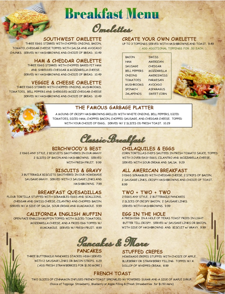 Birchwood Grill Breakfast Menu